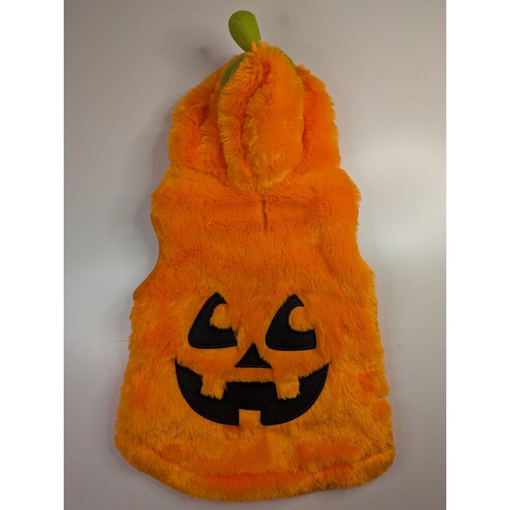 Dog Pumpkin Halloween Costume Size Medium Orange Plush Jack O Lantern Hood NWOT
